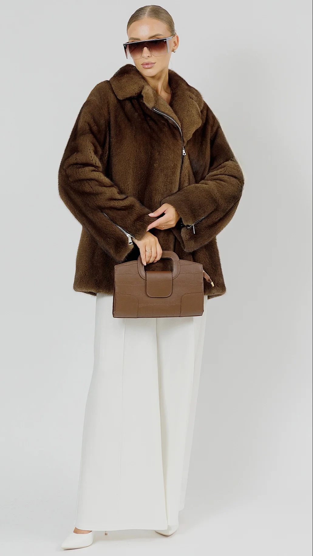 Шуба из меха норки Орех