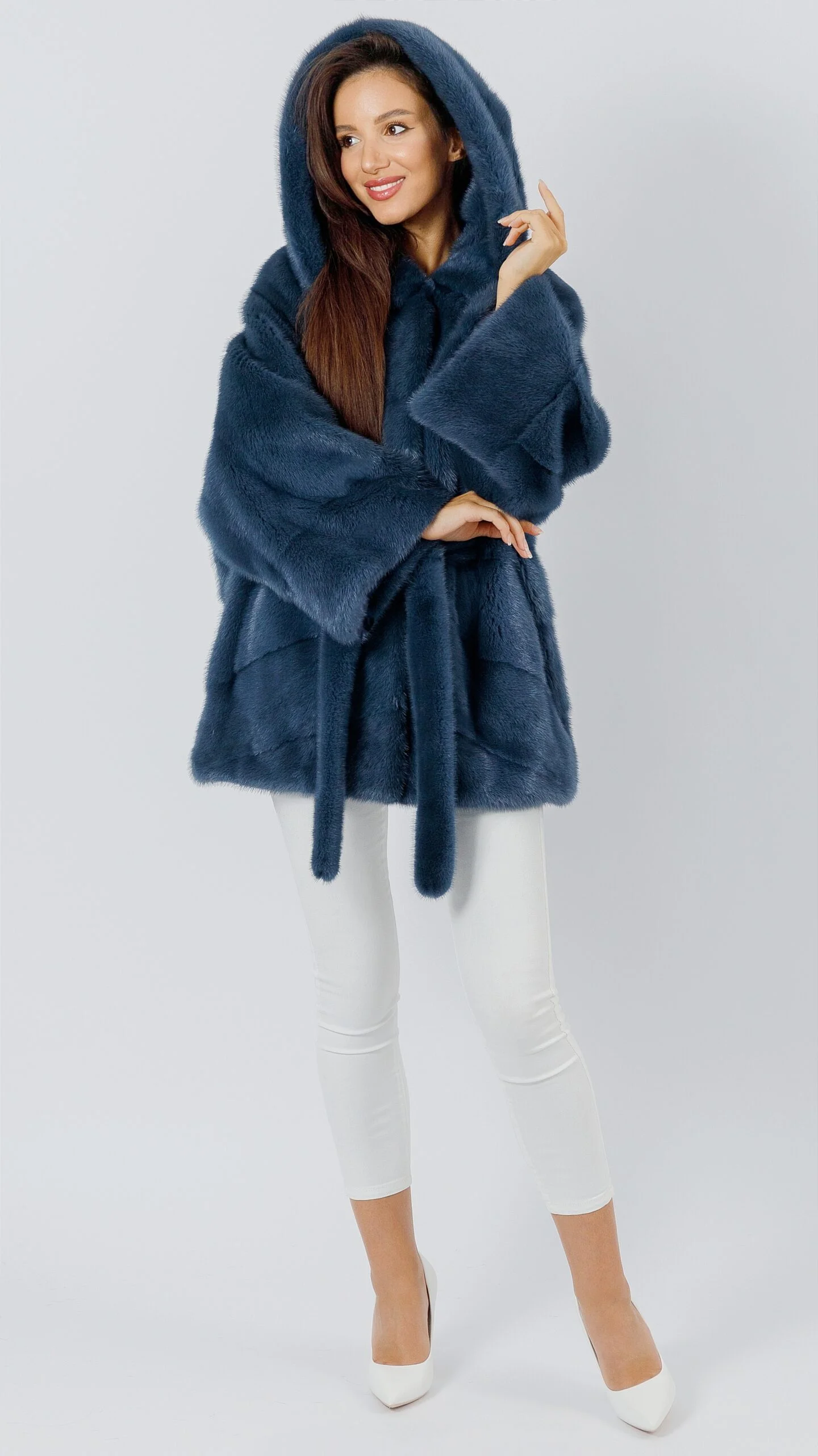 Кимоно из меха норки Denim с капюшоном